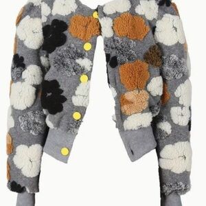 Floral Patterned Gray Jacket with Yellow Buttons